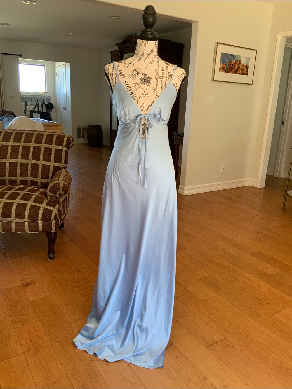 Peppermayo Flora Light Blue Satin Slip Dress with Tie Front